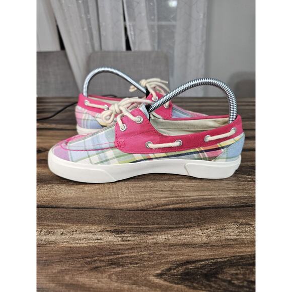 Lauren by Ralph Lauren Breeana Pink Plaid Print Canvas Boat Shoes Size Womens 7B - Picture 11 of 14